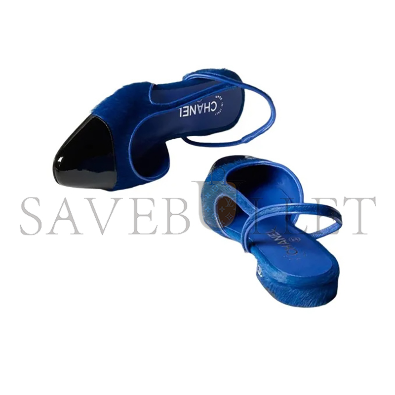 CHANEL SLINGBACKS CALFSKIN & PATENT CALFSKIN BLUE & BLACK G31319 Y56101 K4871